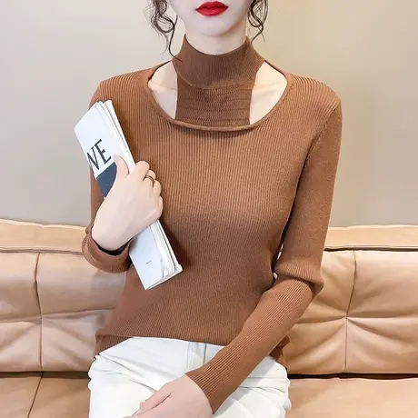 半高领挂脖修身内搭毛衣女2023秋冬新款爆款时尚洋气针织打底衫女图片