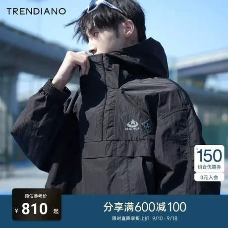 TRENDIANO梅花联名系列2023新款春季宽松连帽外套男款时尚休闲商品大图