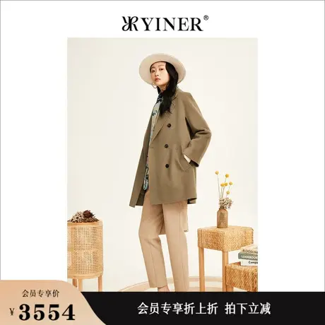 【绵羊毛+羊绒】YINER音儿女装冬季双排扣外套双面毛呢大衣图片