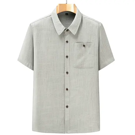 夏季短袖T恤男中国风棉麻上衣休闲大码亚麻打底衫翻领复古半截袖商品大图
