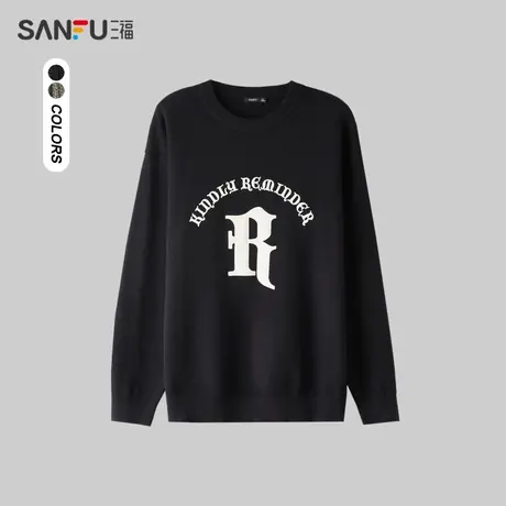 三福2024春季男士潮流哥特字母毛衣 街头圆领落肩上衣男482377商品大图
