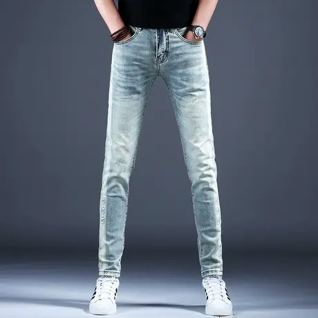 男士新款牛仔裤男款修身印花精致小脚裤子男2024百搭棉弹四季新款商品大图