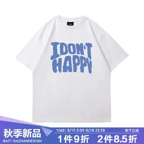 云朵字母印花短袖T恤男女同款潮牌美式高街小众五分袖夏季体恤衫商品大图