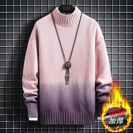 半高领毛衣男加绒加厚款冬季韩版潮流羊驼绒针织打底衫男士羊毛衫商品大图