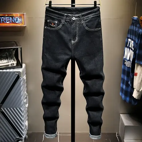 秋季新款黑色牛仔裤男修身小脚韩版潮流日系复古男士百搭休闲长裤商品大图