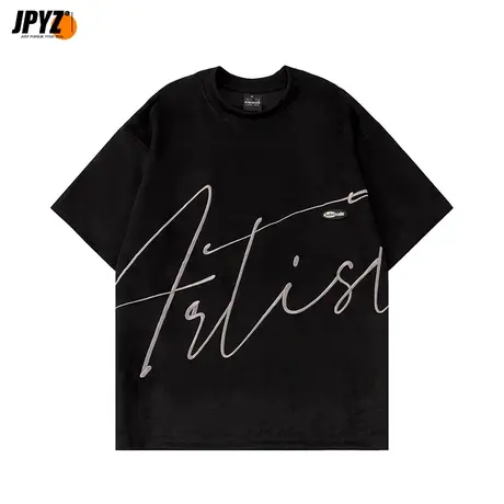 短袖男款麂皮t恤2024新款宽松纯棉字母刺绣打底衫潮牌美式体恤衫商品大图