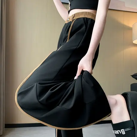 撞色窄版高腰西装阔腿裤女春秋2024年新款高级垂感直筒拖地休闲裤图片