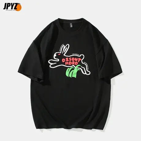 兔年限定兔子印花体恤新品2023纯棉短袖t恤男女潮牌上衣情侣装T恤商品大图