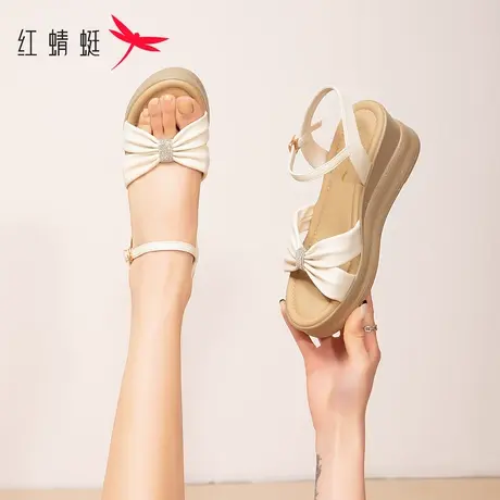 红蜻蜓坡跟凉鞋女款夏季2023年新款厚底松糕沙滩鞋女一字带罗马鞋图片