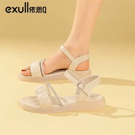 依思q厚底凉鞋女款2024年夏季新款一字扣带时尚坡跟配裙子仙女鞋商品大图