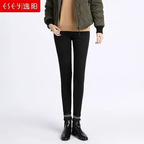 逸阳黑色加绒牛仔裤女加厚高腰冬季新款弹力松紧腰显瘦小脚裤5904商品大图