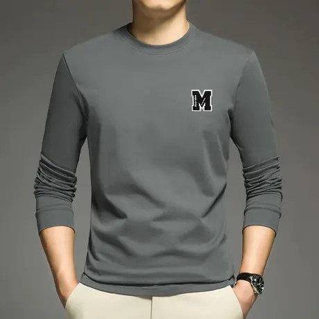 重磅纯棉长袖t恤男卫衣摇粒绒加绒加厚保暖内搭打底衫全棉秋衣服商品大图