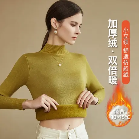 半高领打底衫女秋冬内搭高级感时髦时尚洋气毛衣加绒加厚短款上衣商品大图