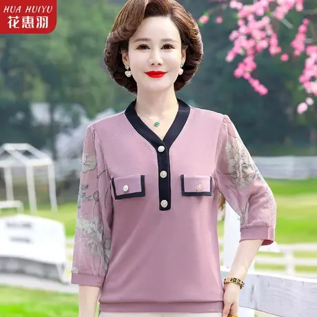妈妈春装新款小衫洋气时尚中老年人T恤夏装七分袖中年打底上衣服商品大图