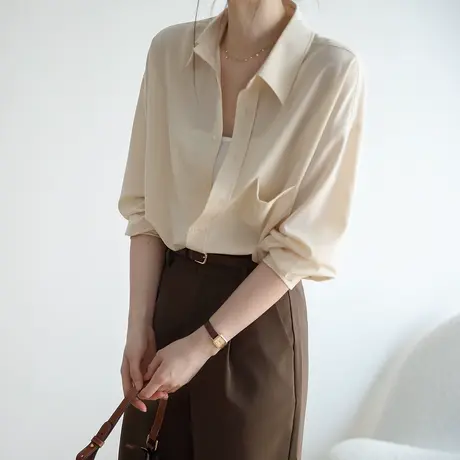 嘉茱莉2023年秋季新款长袖休闲通勤衬衫女衬衣高级感外套上衣显瘦商品大图