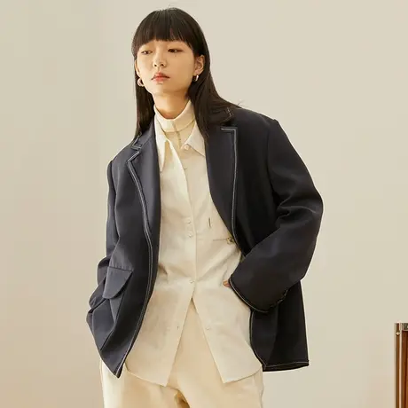 omont蛋挞家 复古宽肩翻领西装外套女秋冬设计感宽松气质西服上衣图片