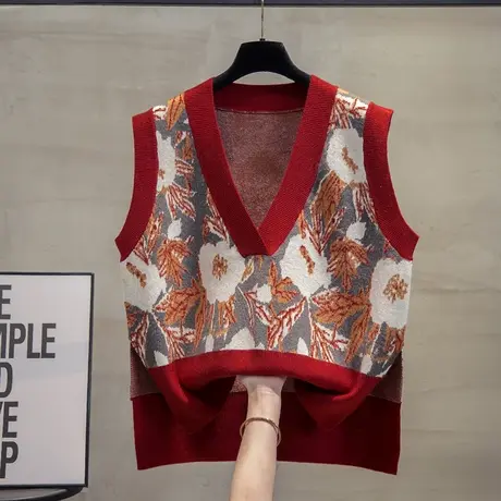 开叉v领针织马甲背心女2023秋装新款宽松马夹外穿上衣毛衣坎肩潮商品大图