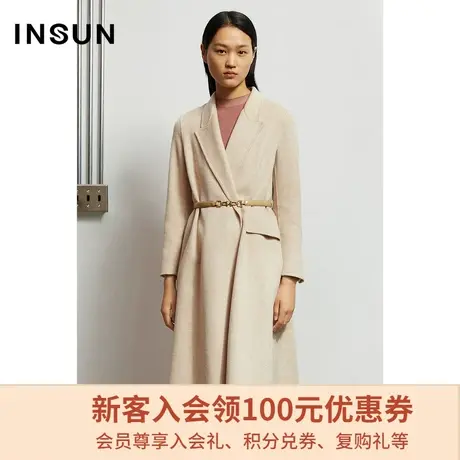 恩裳商场同款春季时尚原创前襟不对称流行腰带绵羊毛毛呢大衣商品大图