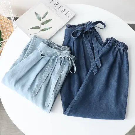 冰丝灯笼裤女薄春夏新款韩版宽松显瘦九分休闲裤哈伦天丝牛仔裤子图片