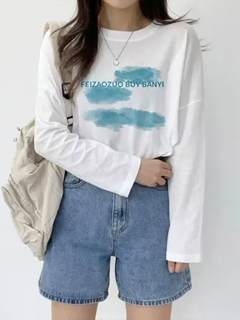 白色仿棉长袖t恤2023早秋新款欧货女装冬季德绒内搭打底衫上衣服商品大图