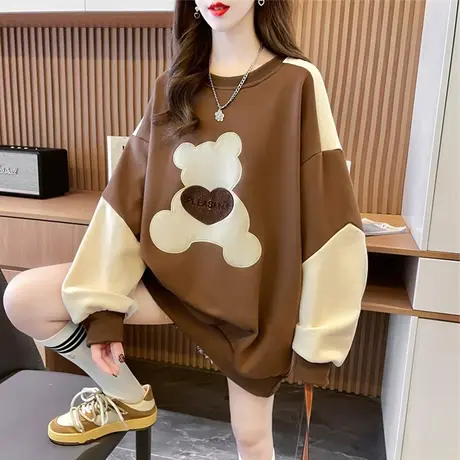 早春装设计感小众卫衣女春秋季韩版宽松bf慵懒风薄款拼色上衣外套商品大图