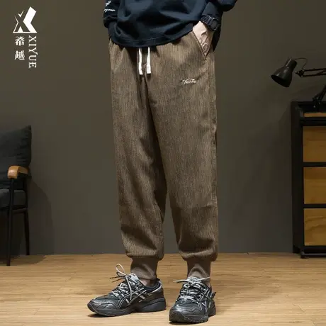 美式复古水洗灯芯绒休闲裤男束脚裤子春秋款宽松大码胖子运动长裤商品大图