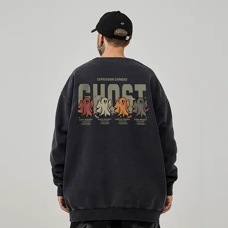 重磅美式复古嘻哈大码卫衣男纯棉水洗做旧高街外套加绒春秋款冬季图片