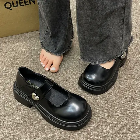 玛丽珍鞋女夏季2023新款猪腰子浅口职业单鞋温柔不累脚粗跟小皮鞋商品大图