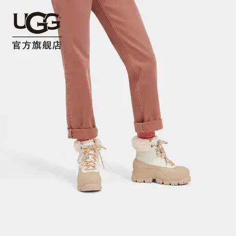 UGG冬季女士休闲拼色短靴舒适圆头厚底系带防滑时尚徒步靴1134330图片