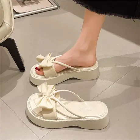 法式高级感凉拖2024年新款松糕厚底蝴蝶结拖鞋女夏外穿ins仙女风图片