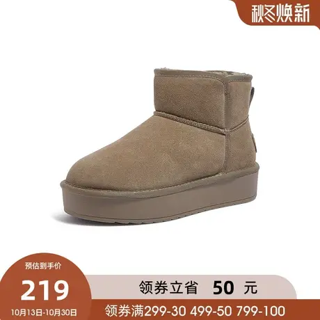 骆驼女鞋2023冬季新款加绒保暖雪地靴圆头短靴时尚百搭女靴商品大图