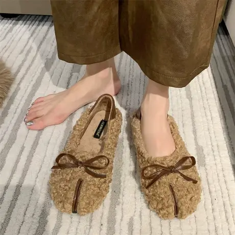 鞋子女秋季新款2023年浅口蝴蝶结平底奶奶鞋复古百搭网红豆豆鞋潮图片
