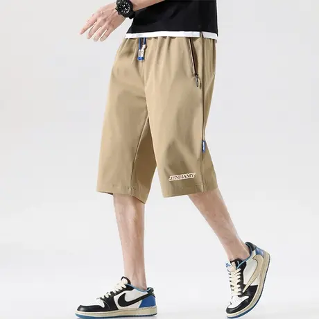 卡其色休闲短裤男夏季薄款凉感五分中裤子男士直筒百搭运动大裤衩商品大图