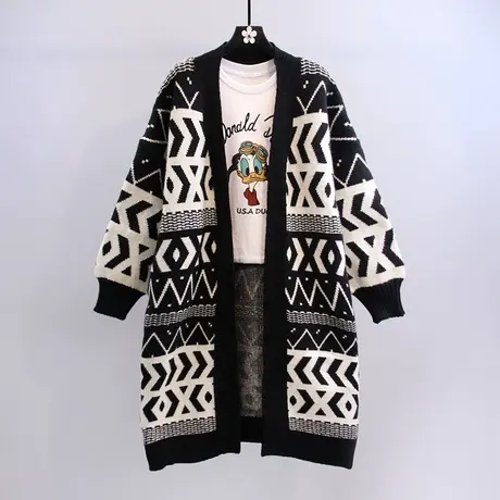 复古慵懒风毛衣外套女秋冬2023年新款韩版宽松外穿中长款针织开衫图片