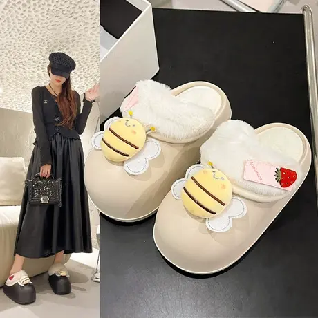 可拆卸棉拖鞋女士冬季居家居2024新款踩屎感防水可爱毛毛棉鞋冬款图片