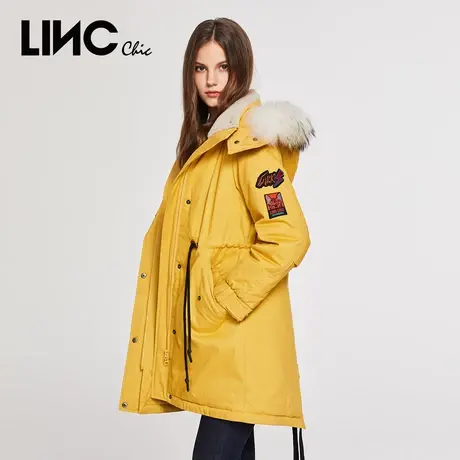 LINC金羽杰羽绒服女中长款2023冬反季专柜连帽毛领修身女款派克服商品大图