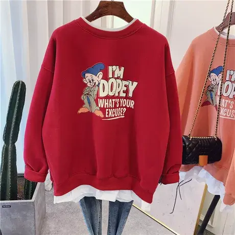 卫衣女春秋薄款2021新款韩版ins潮学生宽松假两件套头圆领上衣服商品大图