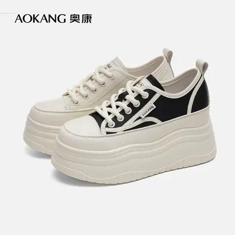 【门店发货】奥康女鞋 春新款时尚百搭松糕底圆头系带板鞋商品大图