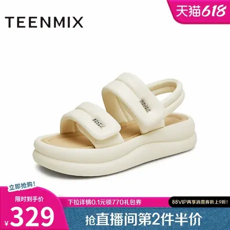 天美意一字带休闲厚底凉鞋女外穿运动沙滩凉鞋夏新款BJ481BL4图片