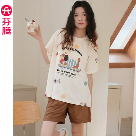 芬腾睡衣女夏季新款薄款短袖短裤甜美可爱少女大码家居服夏天套装商品大图