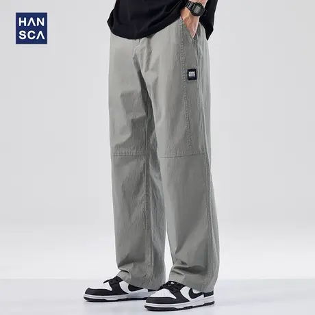 hansca垂感直筒休闲裤男潮牌夏季薄款宽松休闲大码拼接工装长裤子商品大图