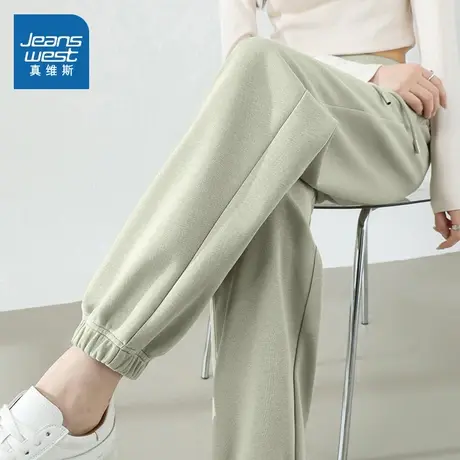 KHV真维斯绿色运动裤女2025春秋新款高腰束脚长裤小个子休闲卫裤商品大图
