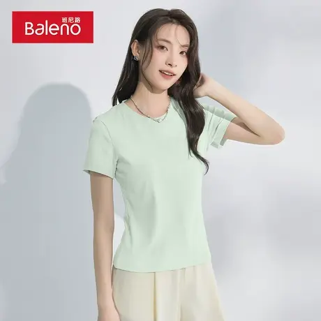 班尼路圆领正肩紧身内搭女2025春夏短款修身纯棉t恤可外穿上衣女图片