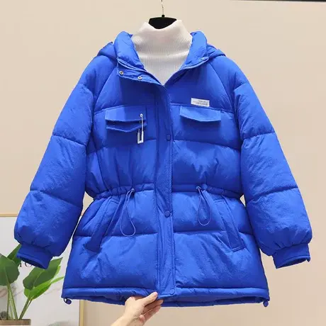 克莱因蓝羽绒棉服女2023新款加厚连帽中长款面包服小个子棉袄外套图片
