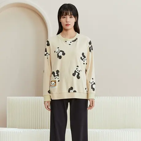 秋鹿【清仓特价】卡通印花套头针织纯棉睡衣女春秋季休闲家居服商品大图