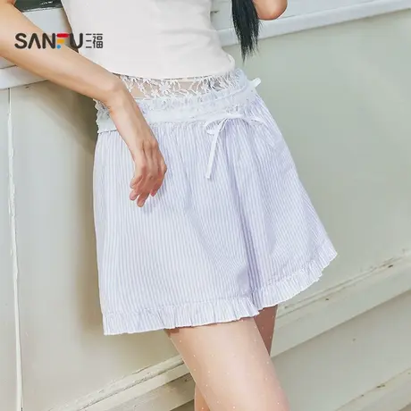 三福女夏季花边腰短裤 甜美休闲清新少女风时尚沙滩裤504246商品大图