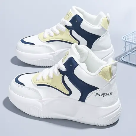 高帮女鞋2023新款秋季百搭休闲小白鞋皮面防水厚底板鞋老爹运动鞋图片