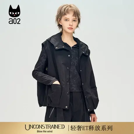 a02【ET释放系列】宽松黑色工装马甲女秋季新款设计感连帽外套图片