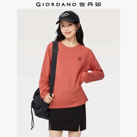 佐丹奴T恤女装纯棉小猫叹气刺绣圆领针织长袖T恤 13325691商品大图