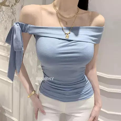 OnoevMN221性感露蝴蝶结系带~气质女人味紧身无袖T恤ue图片